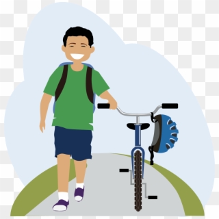 Kid Walking Bike - Walking A Bike Cartoon, HD Png Download
