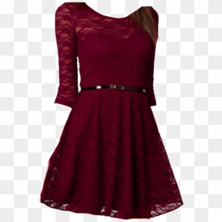 Red Dress Polyvore Moodboard Filler Lace Burgundy Dress, - Cocktail Dress, HD Png Download