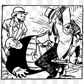 Fat Man Kicks Man In A Hat - Cartoon, HD Png Download