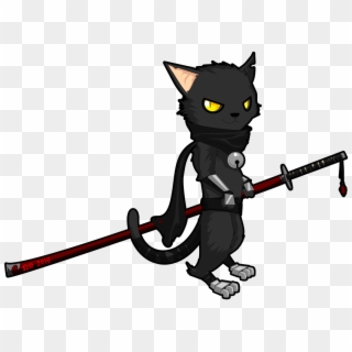 #go #yoshihiro #cat #chibi #samurai #katana #sword - Black Cat With Sword, HD Png Download