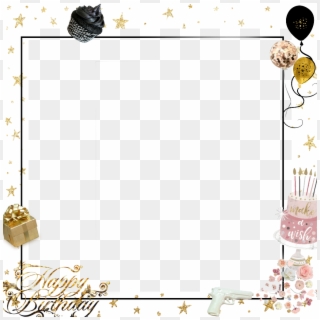 #birthday #frame #stars #balloon #present #gold #white, HD Png Download