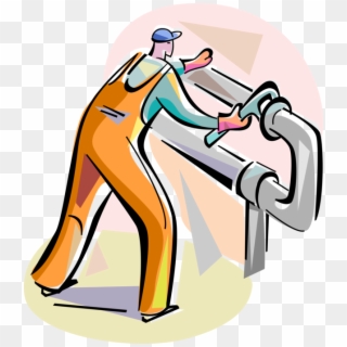 Vector Illustration Of Tradesman Plumber Tightens Plumbing, HD Png Download