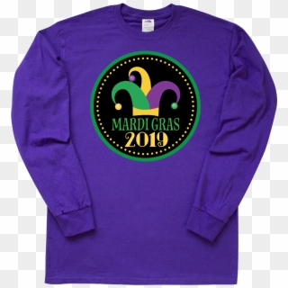 2019 Mardi Gras Jester Hat Long Sleeve T-shirt Purple - Mardigras 2019 T Shirt, HD Png Download