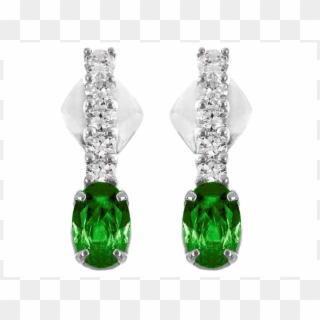 Emerald And Diamond Earrings In 14k White Gold, HD Png Download