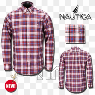 ~nautica Buttondown Checkered Red & Blue Long Sleeves - Plaid, HD Png Download