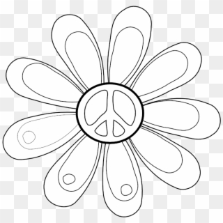 Peace Symbol Peace Sign Flower 82 Black White Line - Coloring Book, HD Png Download