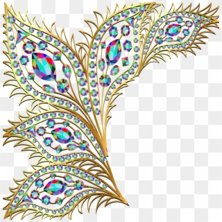 Golden Jewellery Gold Earring Feather Gemstone Jewelry - Golden Peacock Feather Png, Transparent Png