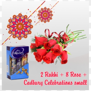 2 Rakhi 8 Rose Cadbury Celebbration Small - Poze Cu Trandafiri Rosii, HD Png Download
