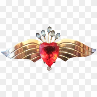 Sterling Coro Broach Pin W/gold Plate Wings & Heart - Ruby, HD Png Download