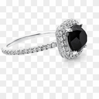Black Diamond Halo Engagement Ring - Black Diamond Silver Rings For Women, HD Png Download