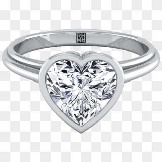 Heart Diamond Solitaire Bezel Set Engagement Ring 14k - Rose Gold Heart Shaped Diamonds, HD Png Download