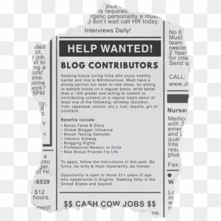 Help Wanted Blog Contributors - Help Wanted Newspaper Ad, HD Png Download