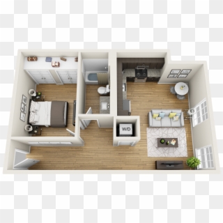 One Bedroom Apartments For Rent Transparent Background - 1 Bedroom Apartment 3d Floorplan, HD Png Download
