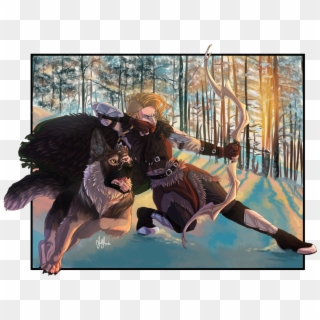 “ “action Archer” Dragonborn Ismene And Faithful Partner - Illustration, HD Png Download
