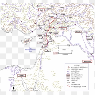 Map Of The Ancient Near East Showing The Hittite Invasion - Hittite Invasion Route, HD Png Download