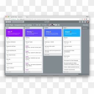 Buffer Reply Product Roadmap - Trello Board Inspiration, HD Png Download