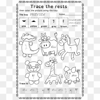 Funny Worksheets To Trace Basic Music Symbols For Younger - Line Art, HD Png Download