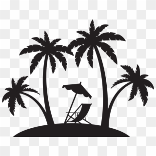 The Beach Png Black And White Pluspng - Beach Palm Tree Silhouette, Transparent Png