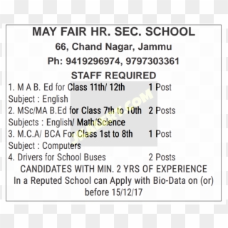 School Required Staff-chand Nagar Jammu, HD Png Download