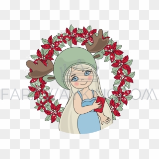 Christmas Girl Portrait Flower Wreath Vector Illustration - Retrato Para Año Nuevo, HD Png Download
