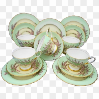 15 Pc Tuscan Pink Ribbon Green Tea Cup And Saucer Trio - Saucer, HD Png Download