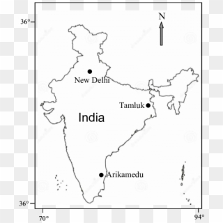 Map Of India Showing Position Of Tamluk And Arikamedu - India Map Outline, HD Png Download