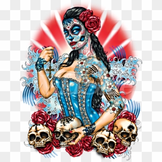 Day Of The Dead Pinup With Skulls And Roses - Day Of The Dead Pinup, HD Png Download