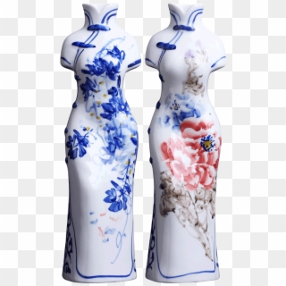 Hand Painted Ceramic Blue And White Porcelain Cheongsam - Blue And White Porcelain, HD Png Download