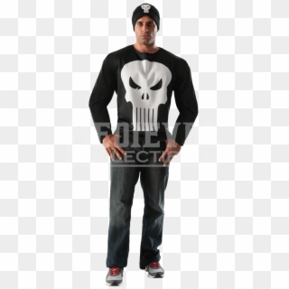 Adult Punisher Long Sleeve Costume Top And Hat Set - Punisher Costume, HD Png Download