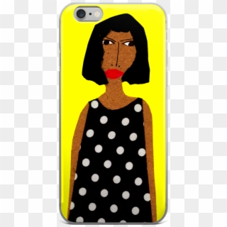 Woman With Polka Dot Dress On Yellow - Mobile Phone Case, HD Png Download