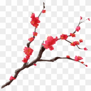 Ink Plum Chinese Style Red Hand Painted Branches Png - Cherry Blossom, Transparent Png