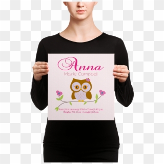 Personalised Prints/pink Owl Birth Announcement - Canvas Print, HD Png Download
