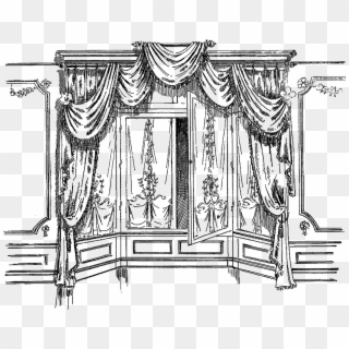 Picture Black And White Drawing Curtains - Furniture, HD Png Download