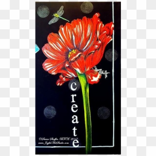 Dragon Fly With Red Poppy, Acrylic Painting, $45 At - Barberton Daisy, HD Png Download