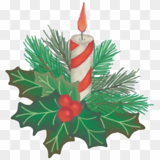 Hand Drawn Christmas Candle With Holly And Pine Drawing, HD Png Download