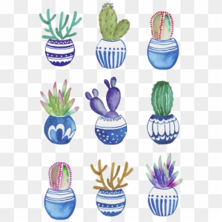 Flowerpot Drawing Watercolor Potted Cactus Painting - Drawing Of Cactus In Pot, HD Png Download