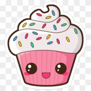 Sticker Kawaii Pink Cupcake Dessert Face Png Face Transparent - Cupcakes Kawaii, Png Download