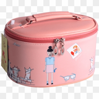 Lovely Round Pu Toiletry Cosmetic Makeup Kit Pouch - Suitcase, HD Png Download