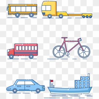 Transportation Cartoon Equipment Bus Bicycle Png And, Transparent Png