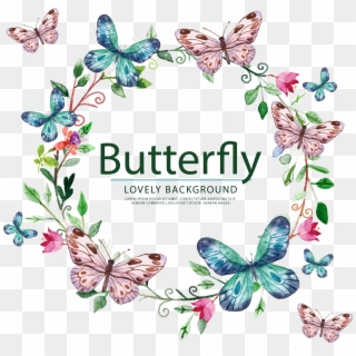 Butterfly Painted Sticker Hand Vector Wedding Label - اطارات علي شكل فراشات, HD Png Download