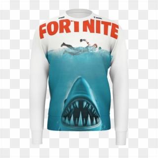 Fortnite X Jaws Movie Poster Sweater - Long-sleeved T-shirt, HD Png Download
