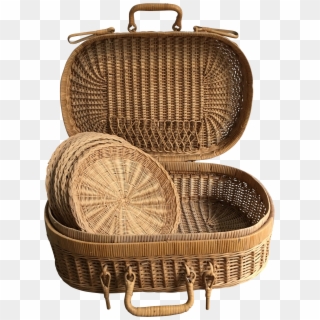 Vintage French Country Wicker Picnic Basket Set - Storage Basket, HD Png Download