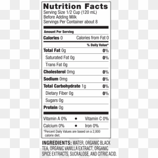 Oc12632 Oregon Chai Concentrate Sugar Free Oc12632 - Nutrition Facts, HD Png Download