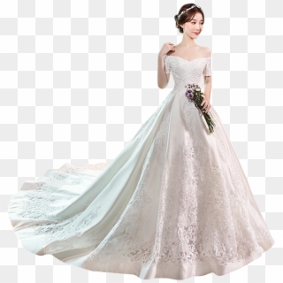 Wedding Dress 2018 New Word Shoulder Korean Fashion - Korean Satin Wedding Dresses, HD Png Download