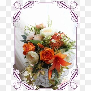 Silk Artificial Vibrant Orange, Apricot And Green Bridal - Garden Roses, HD Png Download