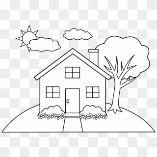 Line Art Of A Little Hill House Free Clip Art, Simple - Colouring Pictures Of House, HD Png Download