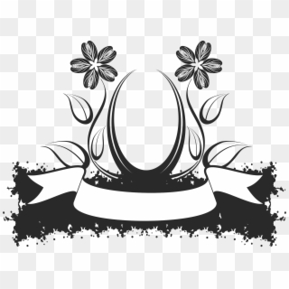 Abstract Floral Design 3 Banner Black And White Stock - Flower Design Black And White Png, Transparent Png