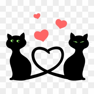 Cat Silhouette Images - Cartoon Cat Valentines Day, HD Png Download
