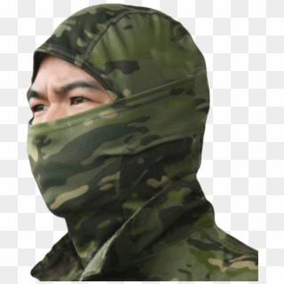 A Man Wearing A Green And Black Tactical Face Mask - Multicam Ski Mask, HD Png Download