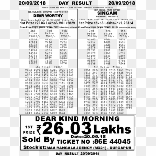 Nagaland State Lottery 18 11 2018, HD Png Download